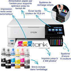 Imprimante photo A4 EcoTank ET-8500 avec réservoir d’encre et Wi-Fi
